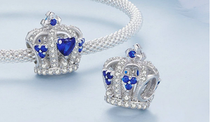 925 Sterling Silver CZ Blue Crown Charm