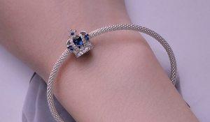925 Sterling Silver CZ Blue Crown Charm