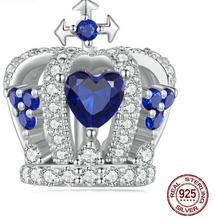 Load image into Gallery viewer, 925 Sterling Silver CZ Blue Crown Charm

