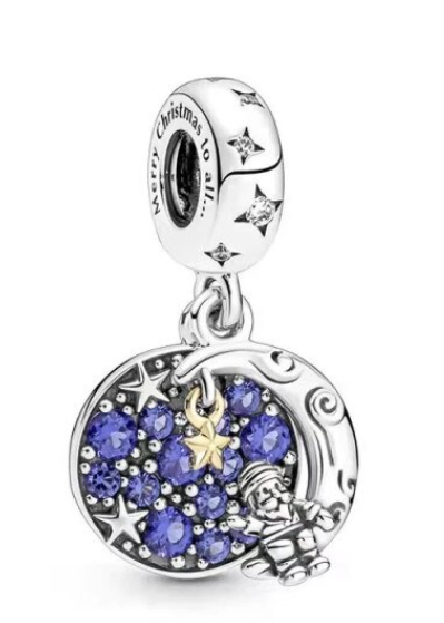 925 Sterling Silver Christmas Santa & Moon Dangle Charm