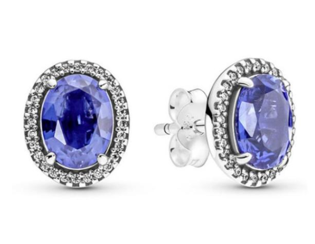 925 Sterling Silver Blue Stone Oval Earrings