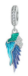 925 Sterling Silver Gradual Blue Angel Wing Dangle Charm
