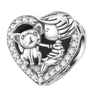 925 Sterling Silver Boy & Dog Heart Best Friend Charm