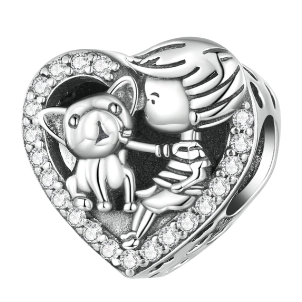 925 Sterling Silver Boy & Dog Heart Best Friend Charm