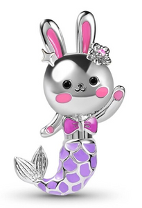 925 Sterling Silver Cute Bunny Mermaid Bead Charm