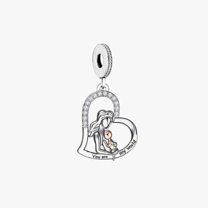 925 Sterling Silver "You are My World"Heart Dangle Charm