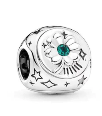 925 Sterling Silver Green CZ Clover Charm