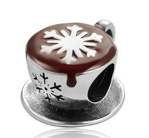 925 Sterling Silver Coffee Pattern Bead Charm