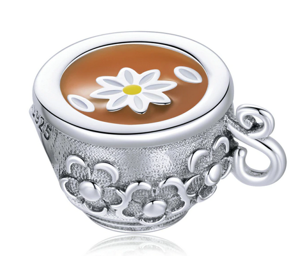 925 Sterling Silver Flower Teacup Charm