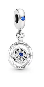 925 Sterling Silver Compass "Follow your Heart" Dangle Charm