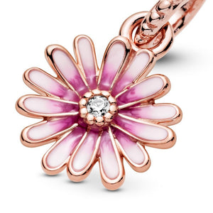 Rose Gold Plated Pink Enamel Daisy Bead Charm