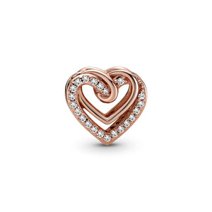 925 Sterling Silver Rose gold Plated Twined Hearts Bead Charm