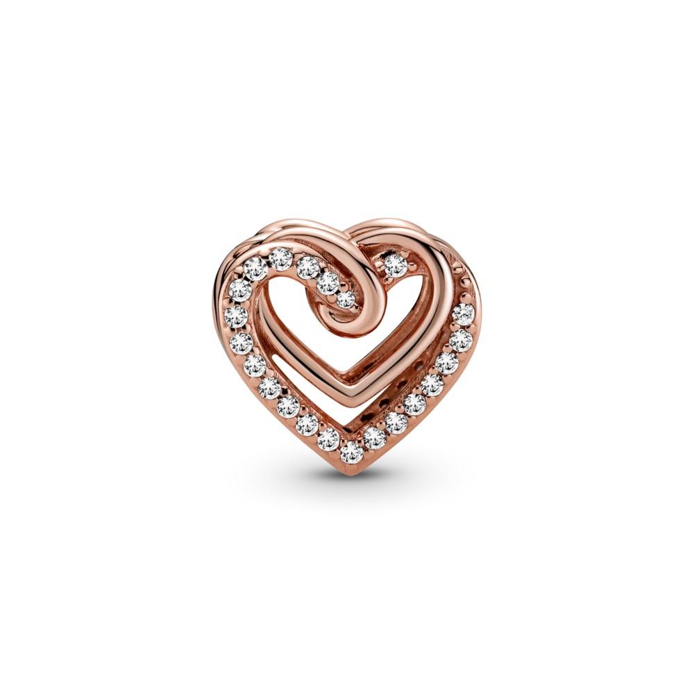 925 Sterling Silver Rose gold Plated Twined Hearts Bead Charm