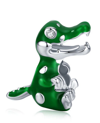 925 Sterling Silver Green Crocodile Charm