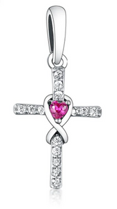 925 Sterling Silver Pink Cross Charm