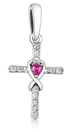 925 Sterling Silver Pink Cross Charm