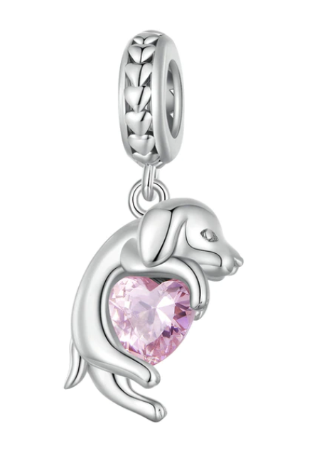 925 Sterling Silver Cute Puppy with Heart Charm