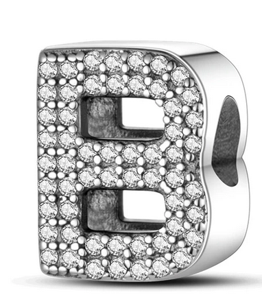925 Sterling Silver CZ Alphabet B Charm