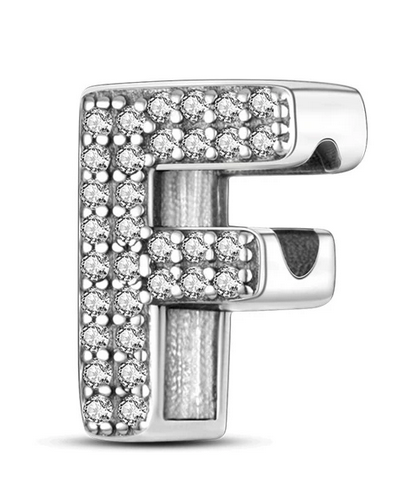 925 Sterling Silver CZ Alphabet F Charm