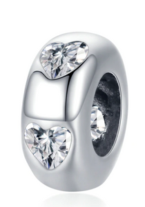 925 Sterling Silver CZ Heart Stopper/Spacer Charm
