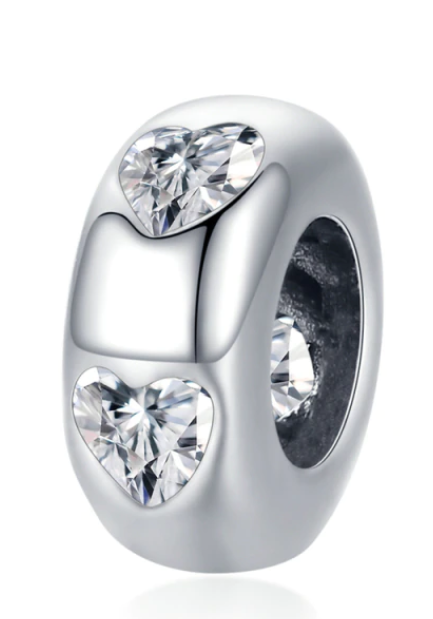 925 Sterling Silver CZ Heart Stopper/Spacer Charm