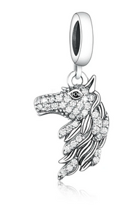 925 Sterling Silver CZ Horse Dangle Charm
