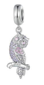 925 Sterling Silver CZ Owl Dangle Charm