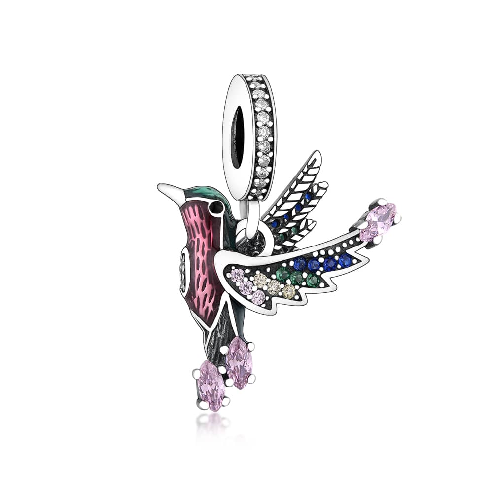 Zirconia Feather Hummingbird Charm