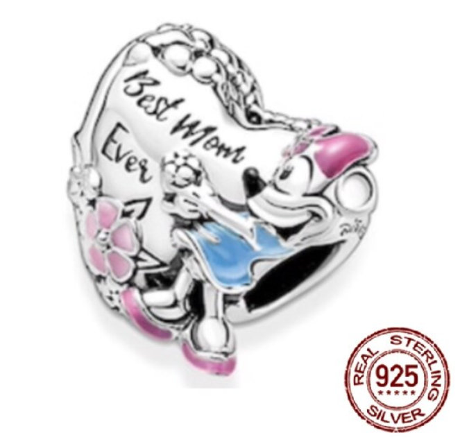 925 Sterling Silver Minnie Mouse Best Mom Bead Charm