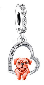 925 Sterling Silver Cute Dog Love you Forever Heart Charm