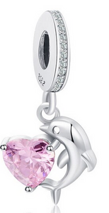 925 Sterling Silver Pink Dolphin Charm