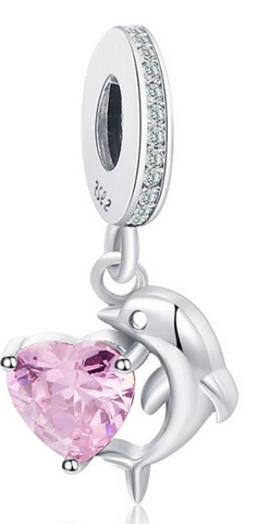 925 Sterling Silver Pink Dolphin Charm