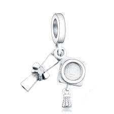 925 Sterling Silver Graduation Hat Dangle Charm