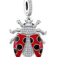 925 Sterling Silver CZ Ladybug Dangle Charm