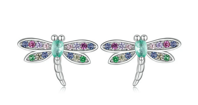 925 Sterling Silver CZ Dragonfly Earrings