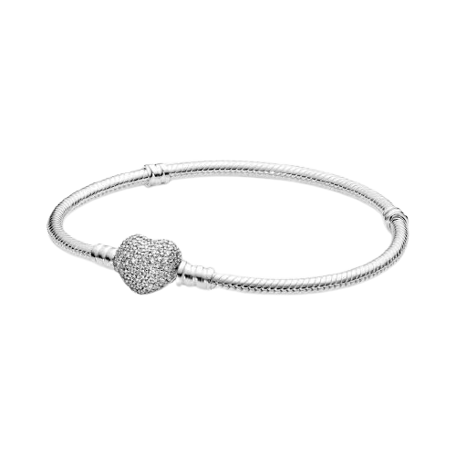 925 Sterling Silver CZ Heart Clasp Snake Bracelet