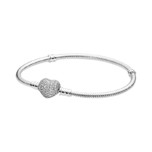 925 Sterling Silver CZ Heart Clasp Snake Bracelet