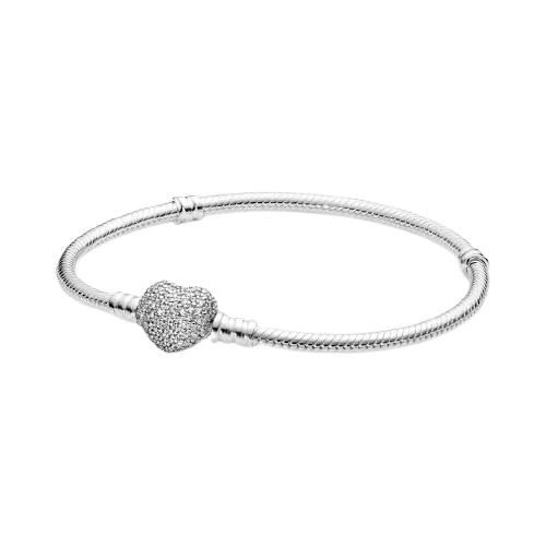 925 Sterling Silver CZ Heart Clasp Snake Bracelet