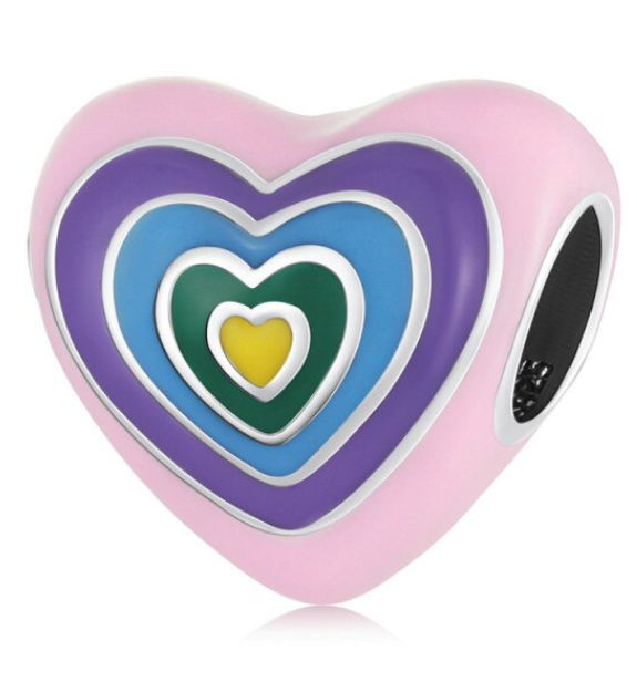 925 Sterling Silver Pink Enamel Heart Charm