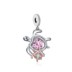 925 Sterling Silver Two Tone Turtle Charm
