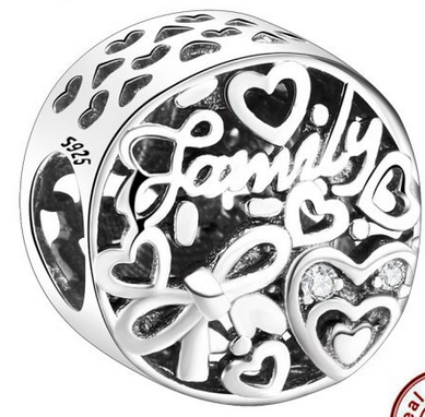 925 Sterling Silver Family Hearts Charm