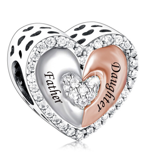 925 Sterling Silver Two Tone Father & Daughter Heart Charm