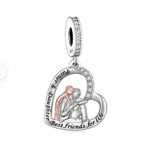 925 Sterling Silver Two Tone Father and Daughter Best Friends Dangle Charm
