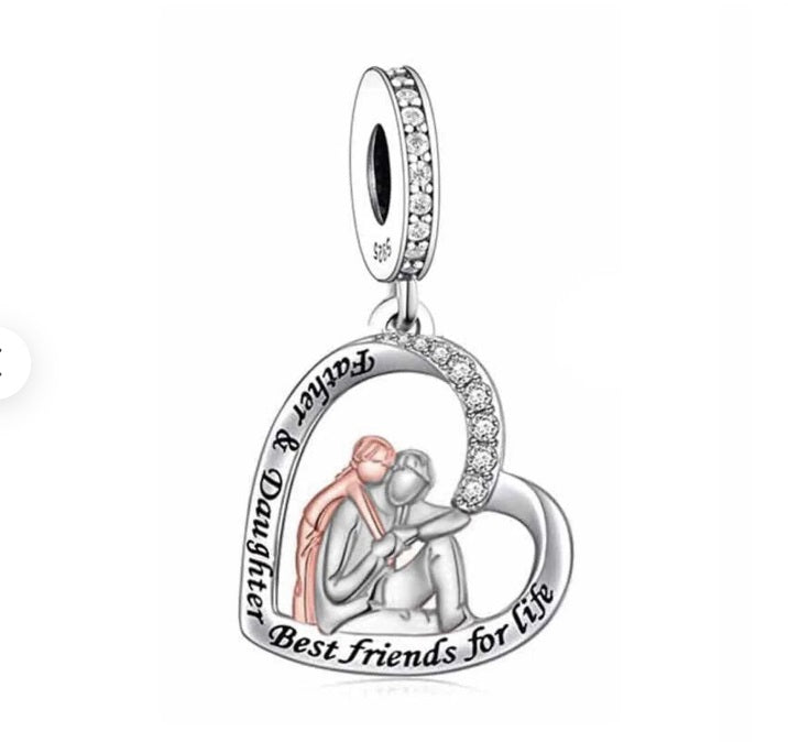 925 Sterling Silver Two Tone Father & Daughter BF Dangle Charm