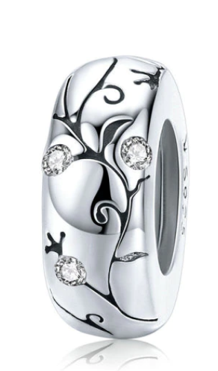 925 Sterling Silver Flower CZ Pattern Stopper