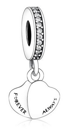 925 Sterling Silver Forever Always Hearts Charm