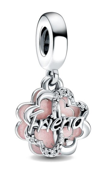 925 Sterling Silver Pink Enamel Friend Dangle Charm