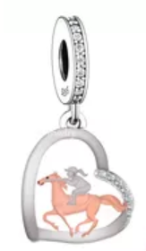 925 Sterling Silver Girl with Horse Heart Dangle Charm
