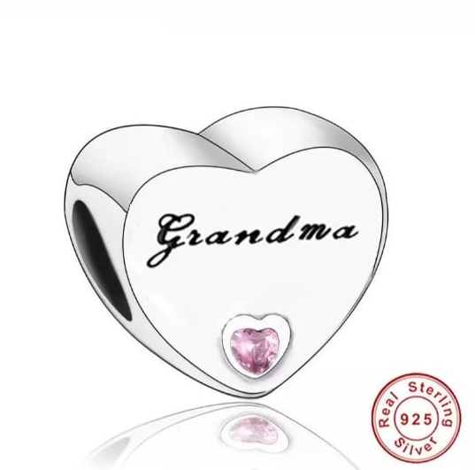 Grandma Engraved Heart Bead Charm