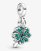 925 Sterling Silver Green Clover ME Dangle Charm